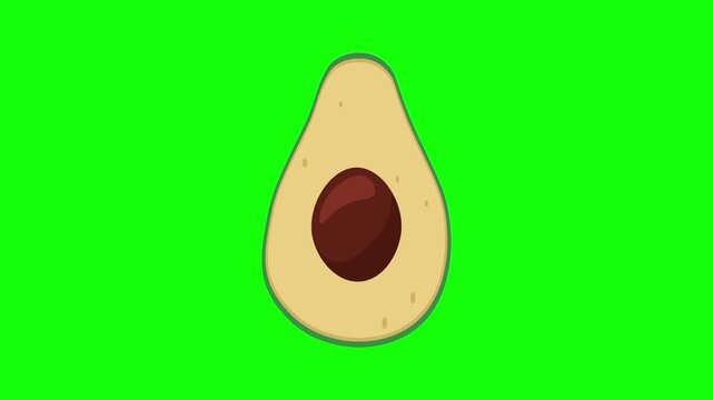 Avocado fruit icon sign, isolated green fruits on green screen. Animated fresh healthy raw food cartoon. Advertisement, illustration idea, organic and natural diet symbol. Element for video