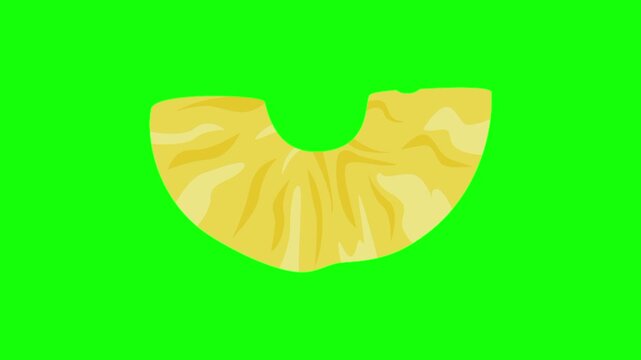 Tropical pineapple fruit icon sign, isolated yellow fruits on green screen. Animated fresh healthy raw food cartoon. Advertisement, illustration idea, organic and natural diet symbol. Video element