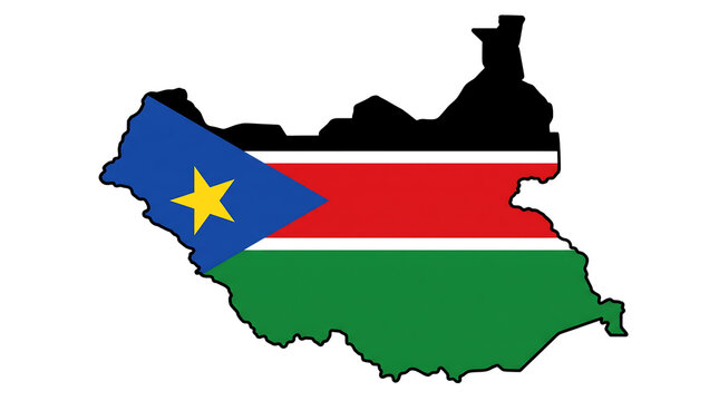 Map of south sudan with national flag isolated on transparent background
