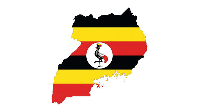 Map of uganda with the national flag pattern, isolated on transparent background