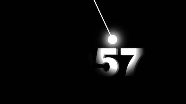 Minimalist countdown timer animation with glowing pendulum and typography for new year or event openers
