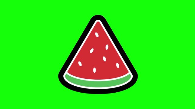watermelon, slice fruit icon sign, isolated tropical red fruits on green screen. Animated fresh healthy raw food cartoon. Advertisement, illustration idea, organic and natural diet symbol.