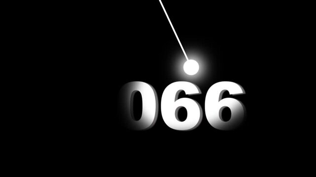Minimalist pendulum animation with glowing light point and number 2066 on black background, motion