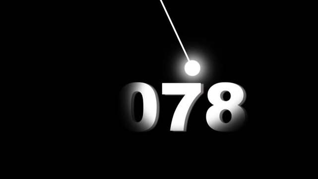 Minimalist pendulum animation swinging over 2078 date, futuristic countdown concept, modern motion for new year or time-based themes, black and white aesthetic
