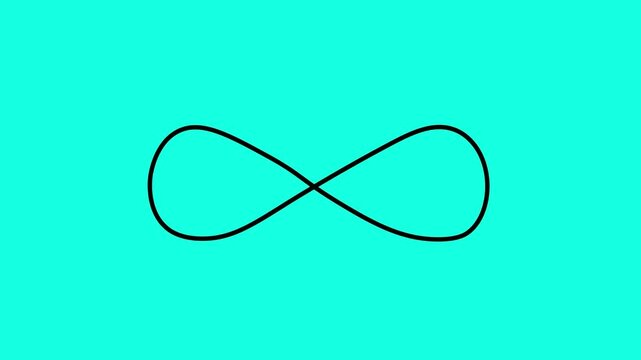 Minimalist black infinity symbol loop animation on cyan background