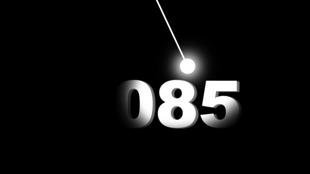 Futuristic 2085 year countdown timer with glowing pendulum motion on black background, for sci-fi projects, and digital presentations