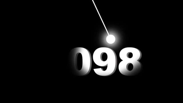 Futuristic 2098 countdown timer with glowing pendulum animation on black background, future