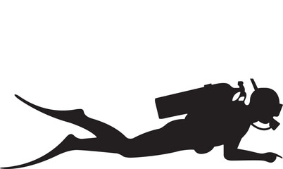 Black silhouette of a scuba diver swimming underwater vector illustration © NiMade