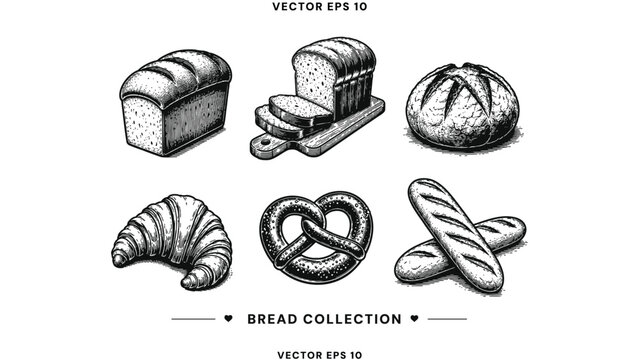 Fresh Bakery Bread Line Icons Collection