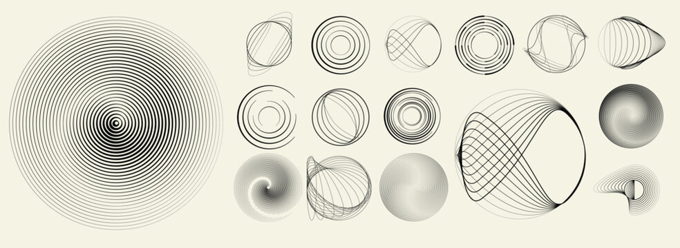 Collection of vector design elements. Set of logos with lines, spirals and circles. Various forms of line and dots design.Vector logo collection. Bundle of circle icons and elements. Set of lines art.