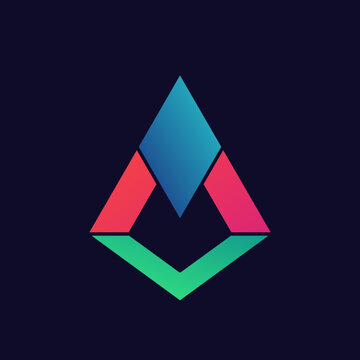Abstract colorful isometric impossible triangle geometric shape on dark background for modern creative graphic illustration