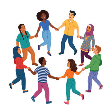 Unity and Friendship displayed through a diverse group holding hands in a circle unity friendship concept illustration