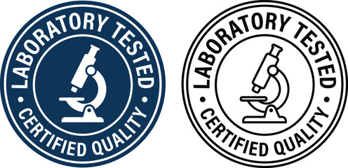 Laboratory tested and certified quality round stamp icons with microscope symbol © SAIF820