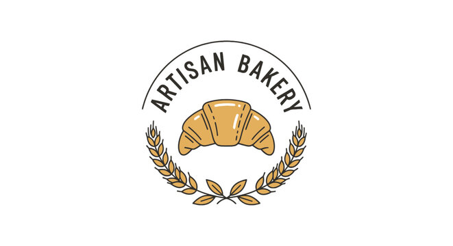 Artisan bakery logo featuring a golden croissant and wheat