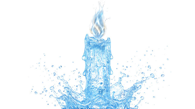 A candle made of splashing water with a flame isolated on transparent background