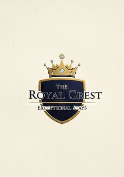 Royal crest emblem with crown and shield for hospitality service