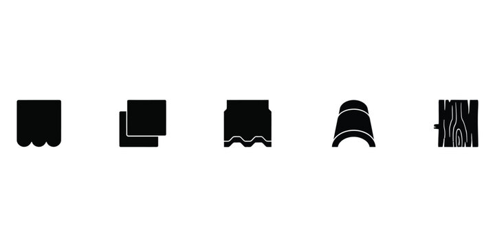 Set of black silhouette representing different types of roof tiles and construction for residential building architecture