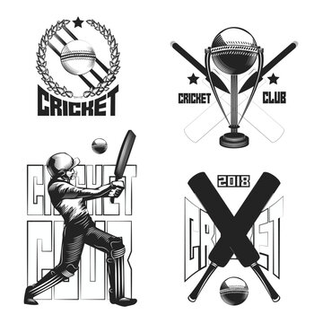 Set of cricket vintage emblems isolated on white