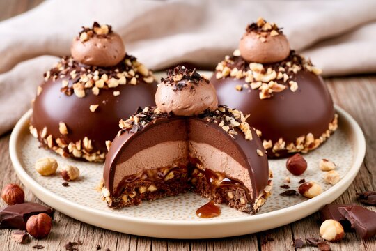 Chocolate hazelnut mousse cake caramel dessert