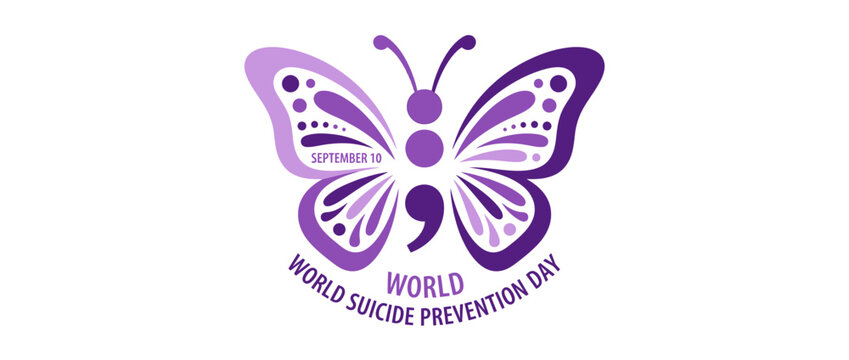 Purple butterfly semicolon symbol for mental health awareness