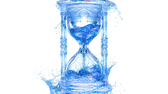 Hourglass made of flowing water isolated on transparent background
