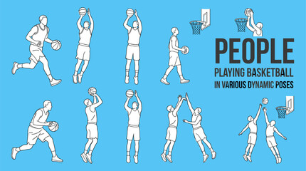 Basketball Player Action Pose Collection with Dribbling Shooting Dunking and Defensive Moves Isolated for Sports Vector Design © mokbul