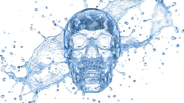 Human skull made of water isolated on transparent background