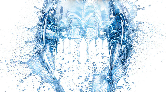 Water splash in the shape of a predator jaw isolated on transparent background