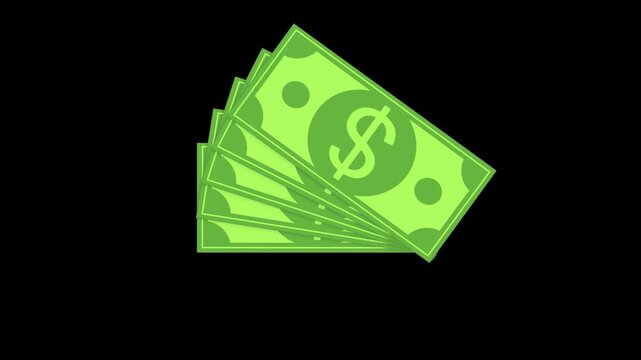 3D Money Stack Dollar Icon Animation with Transparent Background. Full HD. 4K