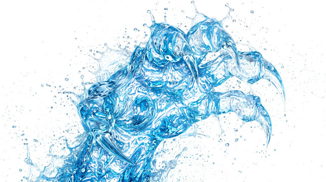 Water splash in the shape of a monster claw isolated on transparent background