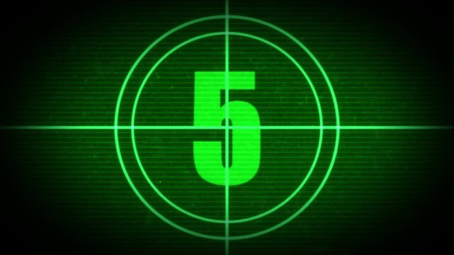 Motion graphics of a countdown (10 to 1) using green numbers.