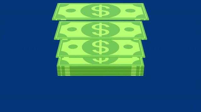 3D Money Stack Dollar Icon Animation with Blue Background. Full HD. 4K