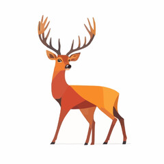 Obraz premium Stag vector art featuring sharp antlers and geometric orange shading on a plain white background.
