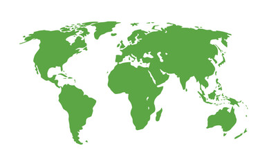 Obraz premium World map vector silhouette, minimalist green continents illustration for international business, global communication, education and cartography design projects.