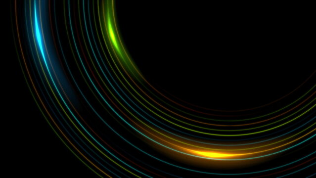 Colorful minimal round glowing lines abstract futuristic tech background