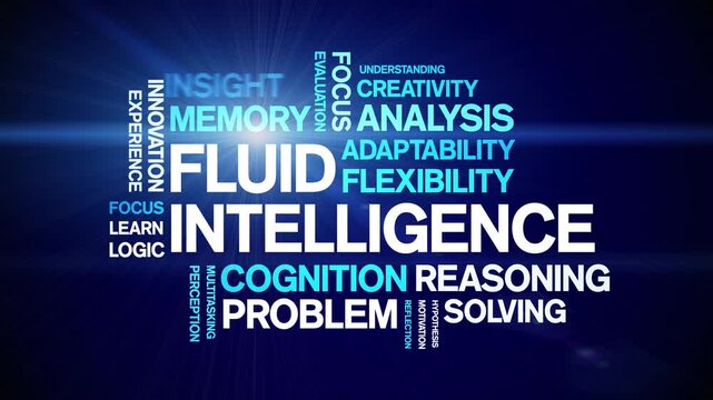 Fluid intelligence animated word cloud-text design animation tag kinetic typography seamless loop.