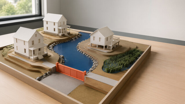 Maquette p&eacute;dagogique de quartier r&eacute;silient aux inondations