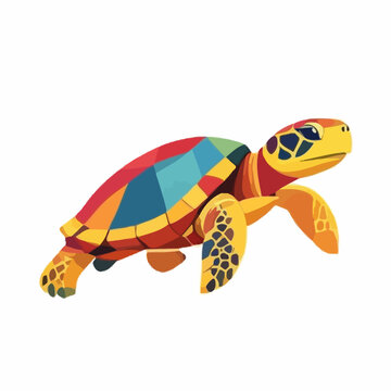 Sea turtle features a vibrant geometric shell pattern and is illustrated in a minimalist style against a clean white background.
