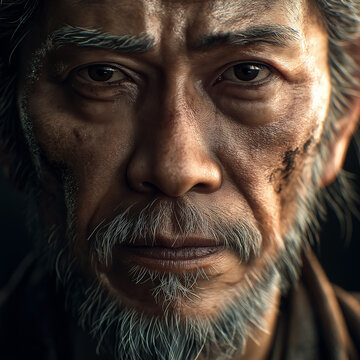 Extreme close-up of a weathered old man's face / cinematic portrait
