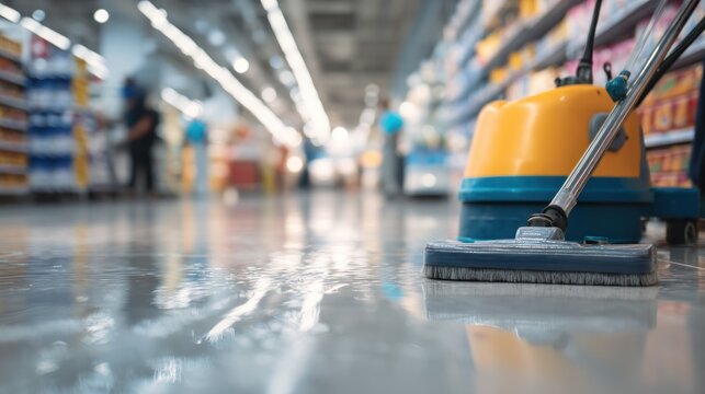 Floor cleaning machine in a commercial space