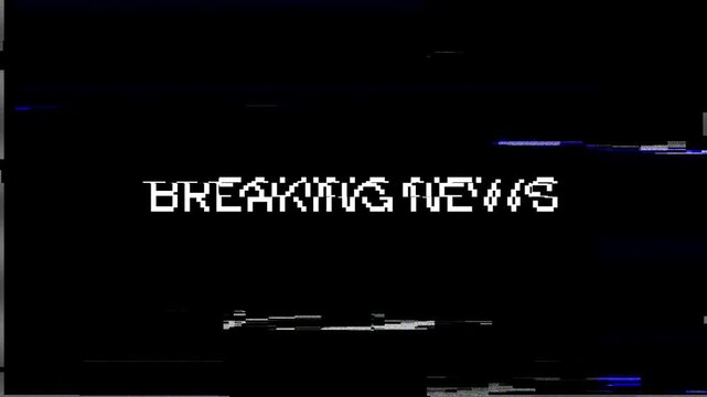 Breaking news text with digital glitch distortion and broadcast scanline effects graphic animation Video 4K