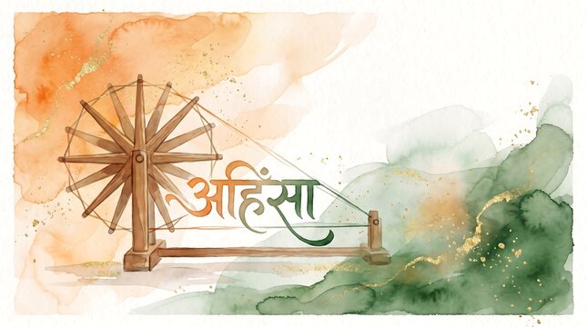 Teks Ahimsa & Roda Charkha