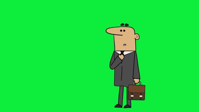 Man with briefcase walking forward green screen chromakey background 2d animated cartoon animation scene element clip visual frame sequence theme scene element  