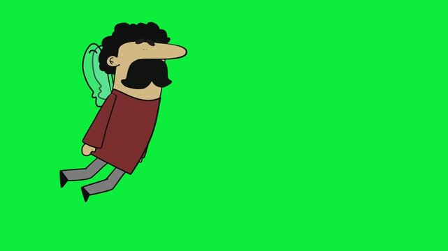 Man with black hair red cape flying green screen chromakey background 2d animated cartoon animation scene element clip visual frame sequence theme scene element  