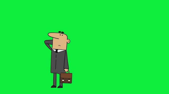 Man waving with briefcase green screen chromakey background 2d animated cartoon animation scene element clip visual frame sequence theme scene element clip visual frame