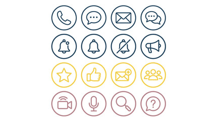 Fototapeta premium Collection of communication and social media icons in circles on a white background.