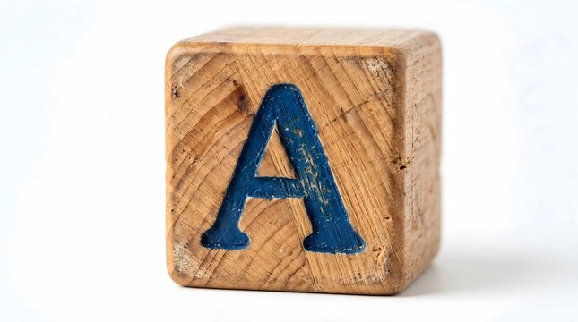 Wooden toy block with the letter a isolated on white