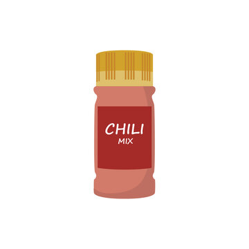 Flat Vector Chili Mix Spice Jar Cartoon Illustration for Food Packaging and Grocery Design