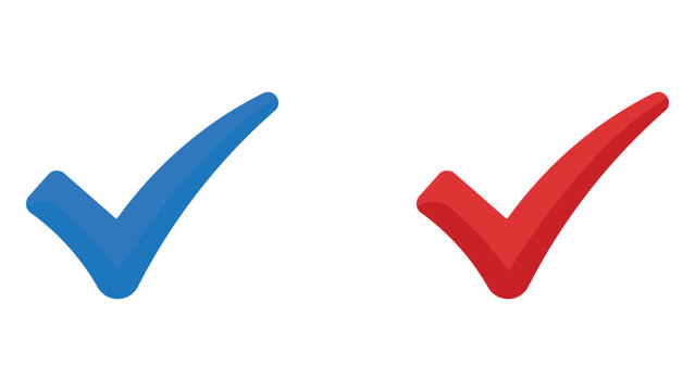 Set of blue and red 3d check mark icons on transparent background art.