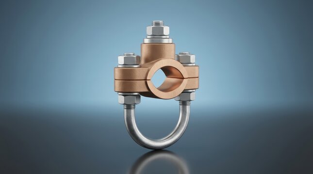 Earth rod clamp 3D render grounding connection fitting for electrical installations protective bonding and earthing infrastructure